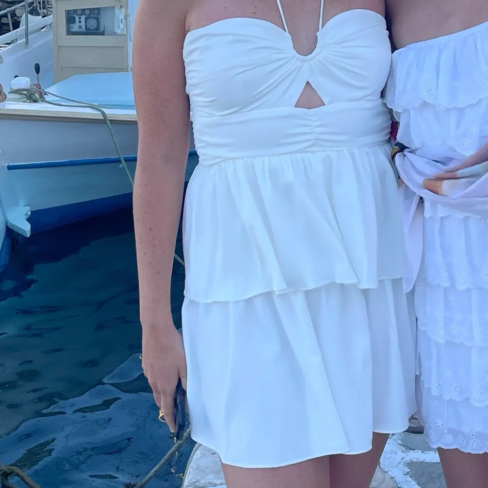 White Ruffled Mini Dress - Picture 3 of 4